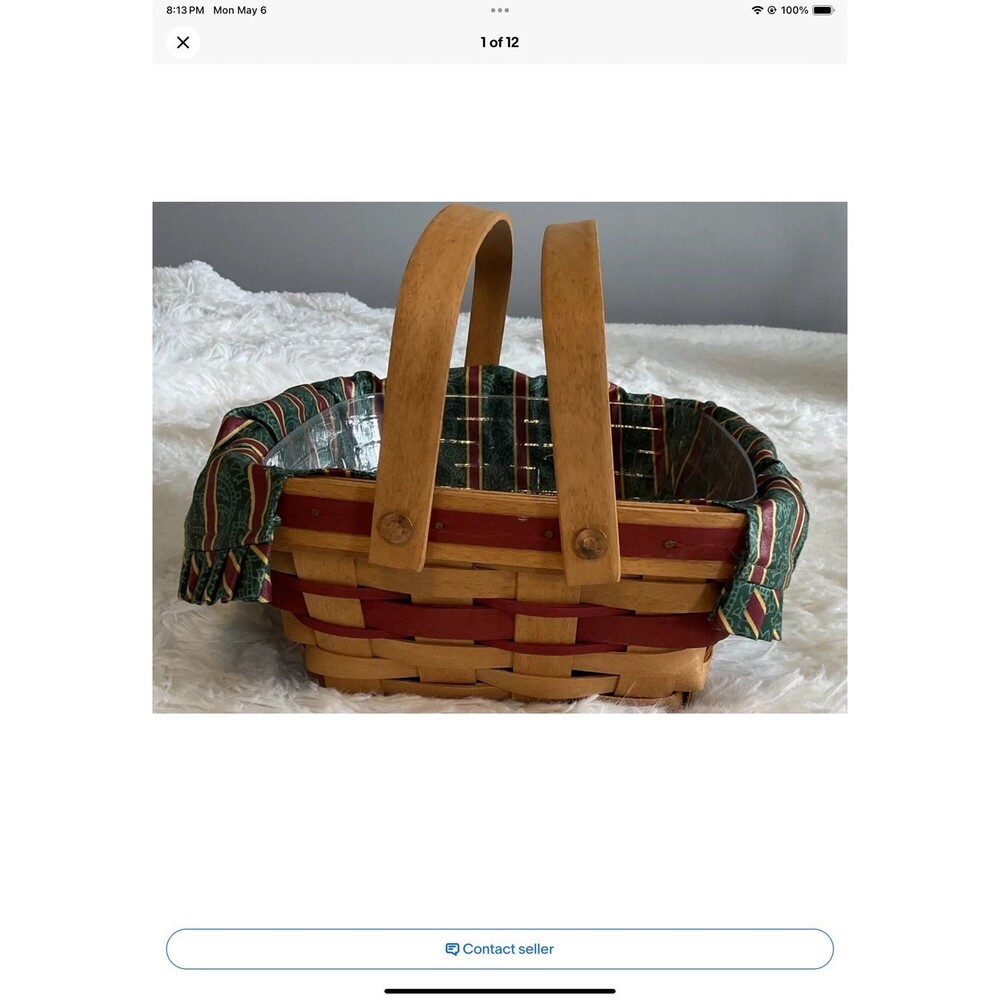 Longaberger 1993 Christmas Collection Red Bayberry Basket w/ Liner and Protector